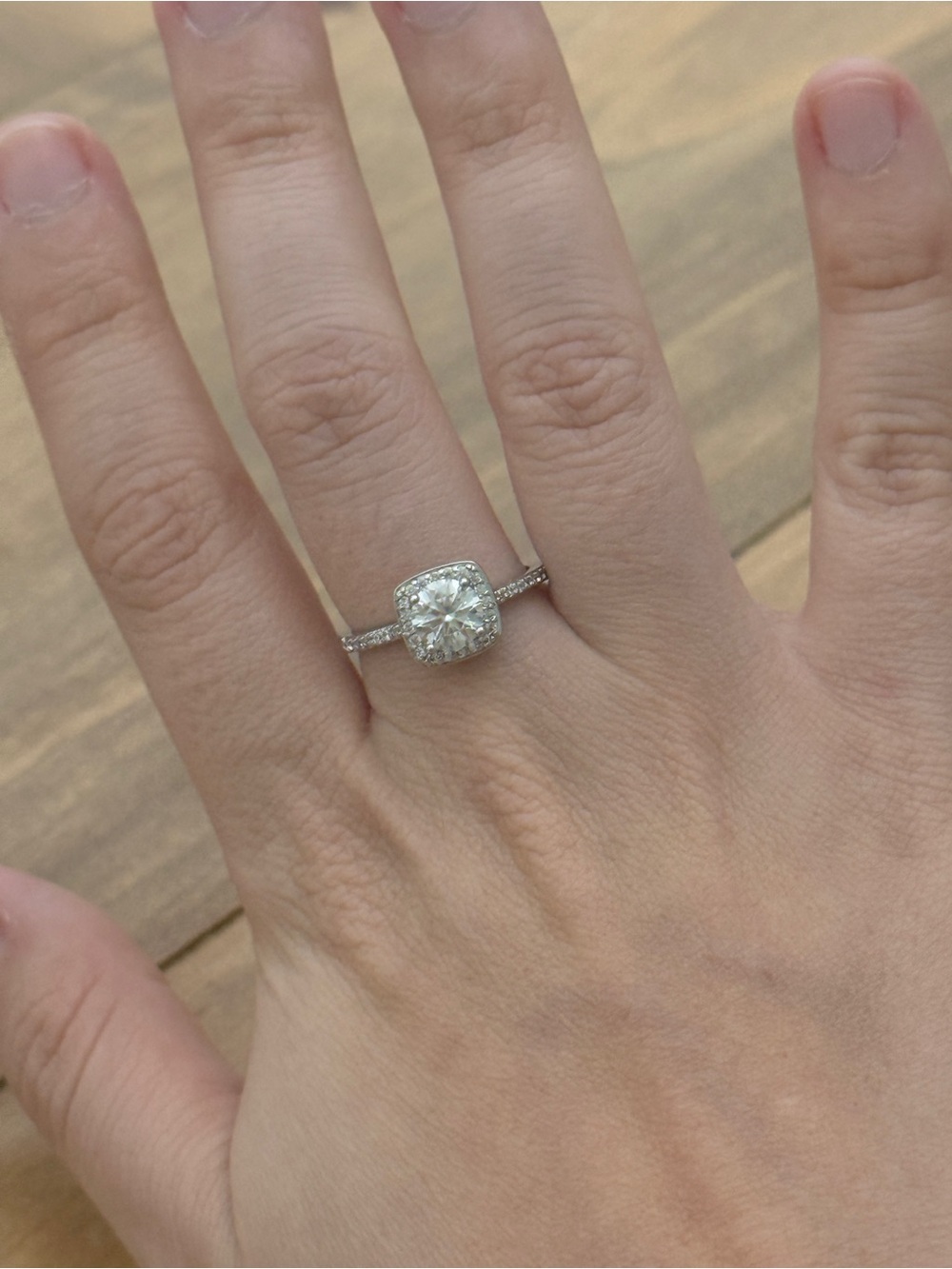 1ct Cushion Cut Moisinite Diamond Halo Womens Ring size adjustable